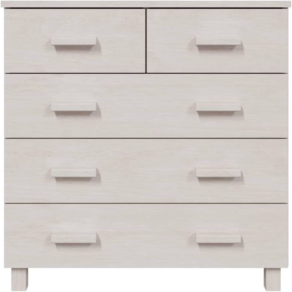 Modern White Sideboard with Sliding Doors and Five Drawers, Solid Pinewood an...