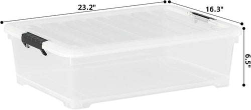 26 Quart Clear Underbed Storage Bin, Plastic Underbed Storage Box, Wheeled Underbed Storage Container with Lid, 4 Packs
