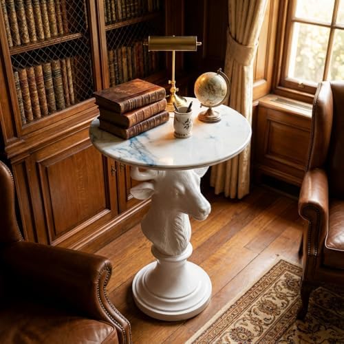 Modern Accent TableLiving Room White Deer Statue Contemporary‌ Faux Marble Ni...