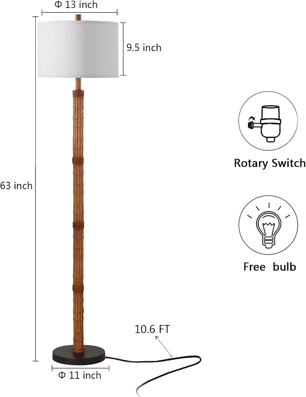 AIEAMPDO 63'' Rustic Floor Lamp for Living Room with Resin Faux Bambo...