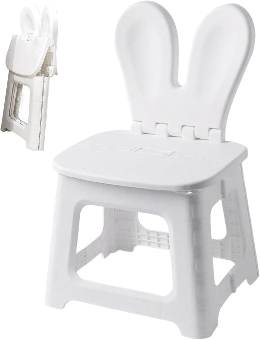 Kids Folding Chair Plastic Foldable Step Stool with Rabbit Ear Back Support for Living Room Kitchen Bathroom