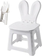 Kids Folding Chair Plastic Foldable Step Stool with Rabbit Ear Back Support for Living Room Kitchen Bathroom