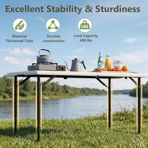 Folding Table and Chairs Set for 4, 4FT Adjustable Height Plastic Folding Tab...