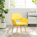 Desk Chair No Wheels Vanity Chair Comfy Accent Chair for Living Dining Room Bedroom Home Office Mid Century Modern Upholstered Armchair(Yellow, 1)
