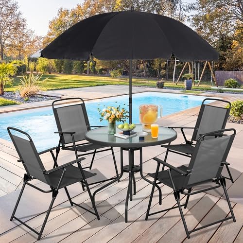 Vongrasig 6 Piece Folding Patio Dining Set,Small Metal Outdoor Garden Patio T...