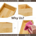 Kitchen Drawer Organizer Bins, Stackable Bamboo Deep Drawer Organizer for Silverware, Utensils, Cutlery, Flatware, Junk Drawer, Dresser, Bathroom, 14" x 5" x 2.5" (Set of 2)