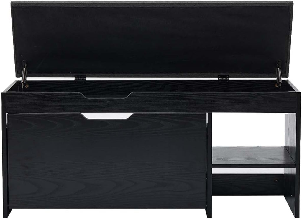 Shoe Storage Bench with a Flip Drawer, Entryway Bench with Removable Cushion, Hallway & Mudroom Organizer with Seat, Front Door Shoe Rack Cabinet, Black