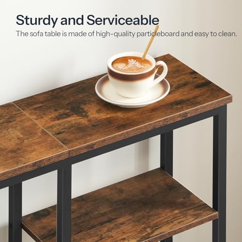 HOOBRO Narrow Console Table, Sofa Table, 4-Tier Industrial Entryway Table wit...