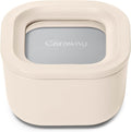 Caraway Mini Square Food Storage Container - 1.75 Cup Glass Storage Container for Food - Non-Toxic Ceramic-Coated Glass - Air Release Technology - Compact & Stackable Design - Cream