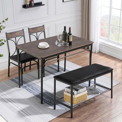 VECELO Kitchen Dining Table Set with Upholstered Bench & 2 Chairs | Space...