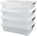 4-Pack 40 Quart Large Plastic Under Bed Storage Bin, Underbed Box With Wheels/Lids, Clear
