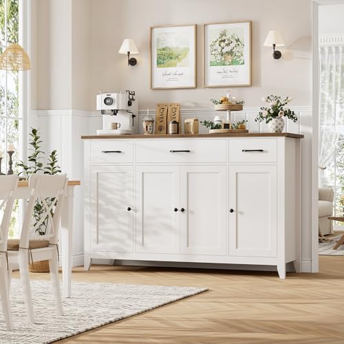 HORSTORS 55" W Buffet Cabinet with Storage, Kitchen Storage Cabinet, White