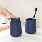 Matte Navy Blue Bathroom Accessories 2 Piece Set Plastic Soap Dispenser and Toothbrush Holder for Modern Bathroom Decor