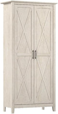 Pemberly Row Engineered Wood Kitchen Pantry Cabinet, Linen White Oak Finish, Adjustable Shelves, Farmhouse Style with Doors, Freestanding Storage for Kitchen, Dining Room or Home Organization