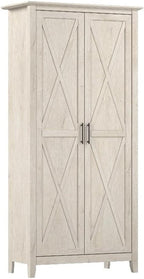 Pemberly Row Engineered Wood Kitchen Pantry Cabinet, Linen White Oak Finish, Adjustable Shelves, Farmhouse Style with Doors, Freestanding Storage for Kitchen, Dining Room or Home Organization