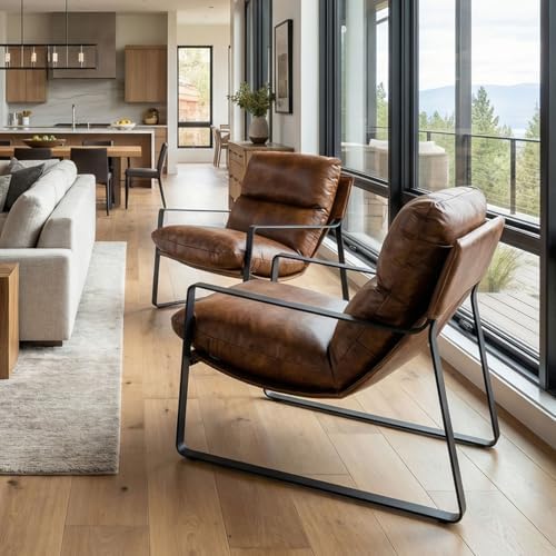 LukeAlon Set of 2 Modern PU Leather Accent Armchair, Retro Brown | Pu Leather...