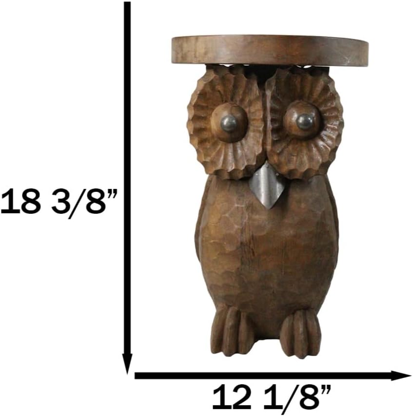 Ebros Gift Hand Carved Whimsical Wise Owl Round Top Sculptural Side Table Mad...