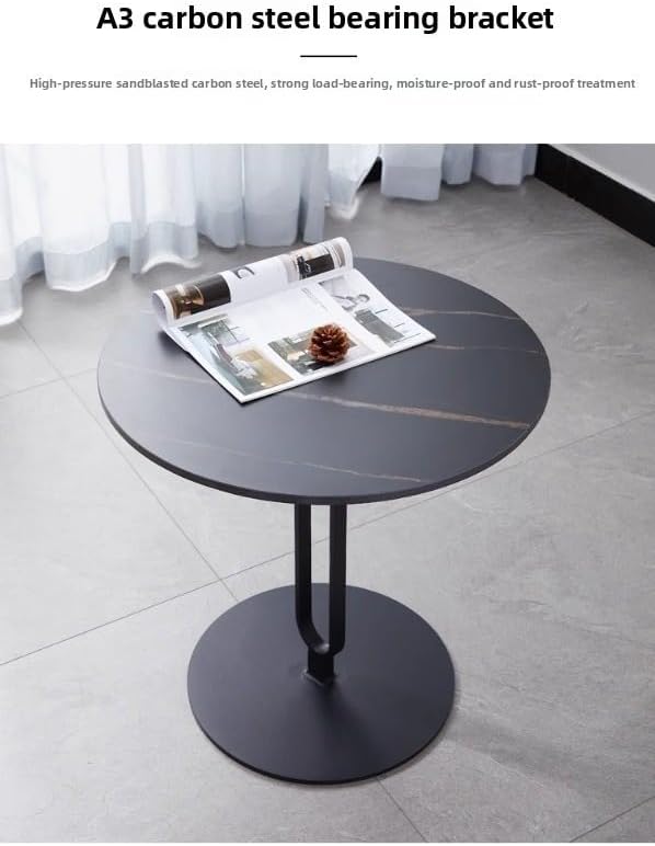 Elegant Round Side Table with Slate Top and Carbon Steel Base - Perfect for L...