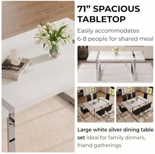 Ebullient White Dining Table Set for 6, Modern 71'' MDF Kitchen Table...