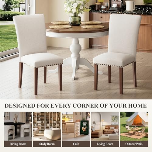 COLAMY High Back Upholstered Dining Chairs Set of 2, Beige