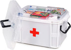 15qt White Medicine Organizer Storage Box with Tray, Plastic First Aid Box Empty, Thickened Medicine Container Chest, Multipurpose Medical Case with Labels, Medicine Caddy with Lids Handles