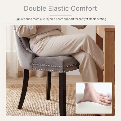 Gray Velvet Dining Chairs Set of 6, Fabric Upholstered Kitchen & Dining R...