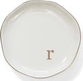 HOME SMILE Initials Ring Dish Jewery Tray with Personalized R-Monogrammed Engagement Wedding Gifts for Friends,Sister,Birthday Christmas Gifts for Women,Ceramic White