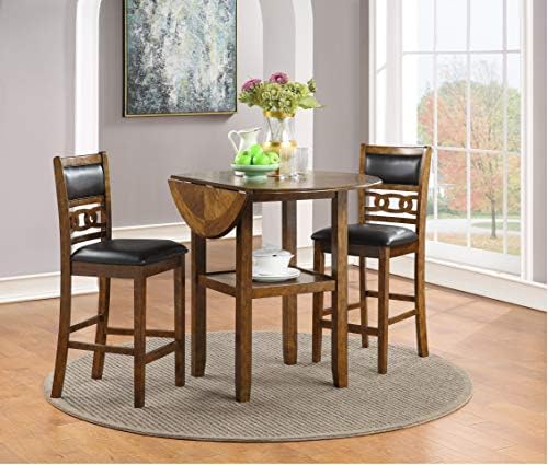 New Classic Furniture Gia 3-Piece Drop Leaf Counter Table Set with 2 Chairs, ...