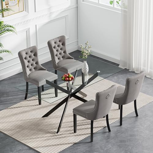 HomVent 60'' 5 Piece Rectangular Glass Dining Table Set for 4