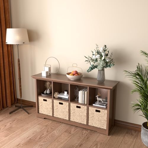 OSCHF 8-Cube Open Bookcase with Base, 2-Tier Low Cabinet, Walnut