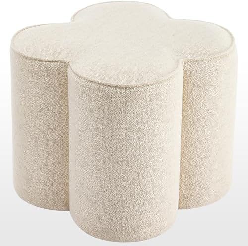Zesthouse Flower Pouf Ottomans Foot Rest Set of 2, Linen Poofy Ottomans | Lar...