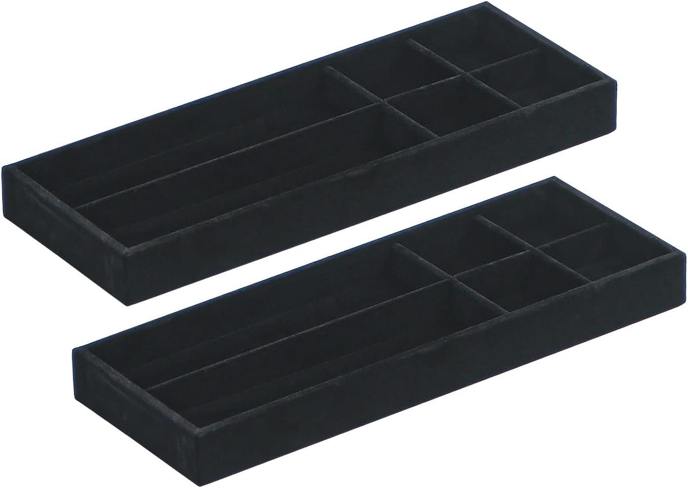 2Pcs Desk Drawer Storage Tray, Nightstand Organizer Tray, Necklace Bracelet Ring Earring Jewelry Display Tray, Grid Table Organizer Holder Tray for Sunglass, Phone, Watch, Perfume (6 grid)/Black