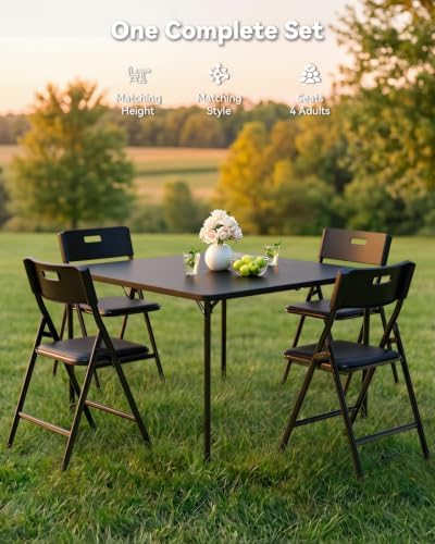 Folding Card Table and Chairs Set, 5-Piece, 34" Card Table with 4 Durabl...