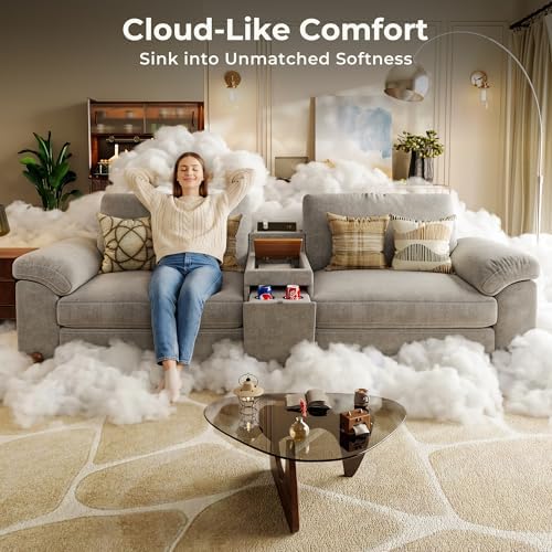 SITJOY Cloud Couch Sectional, 2 Seater Loveseat Chenille in Light Gray | Deta...