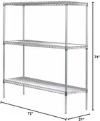 Omega 21" Deep x 72" Wide x 74" High 3 Tier Chrome Starter Shelving Unit