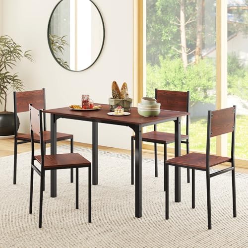 Giantex Dining Table Set for 4, 5-Piece Modern Kitchen Table and Chairs with ...