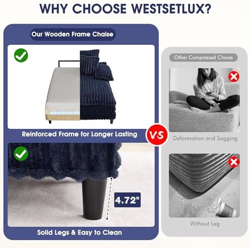 WESTSETLUX 54.8" W Oversized Chaise Lounge Chair Indoor with 5-Position ...