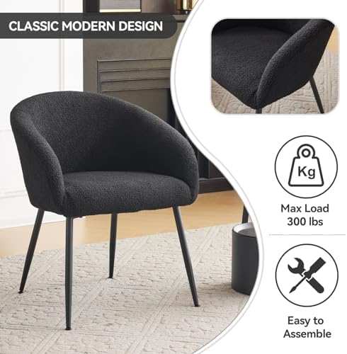 Modern Vanity Chair, Living Room Chair with Metal Legs,Teddy Fabric Dining Ch...