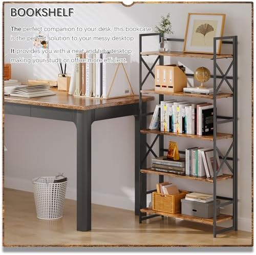 4NM 5 Tiers No Assembly Book Shelves, 51.2" H Folding Bookshelf Bookcase...