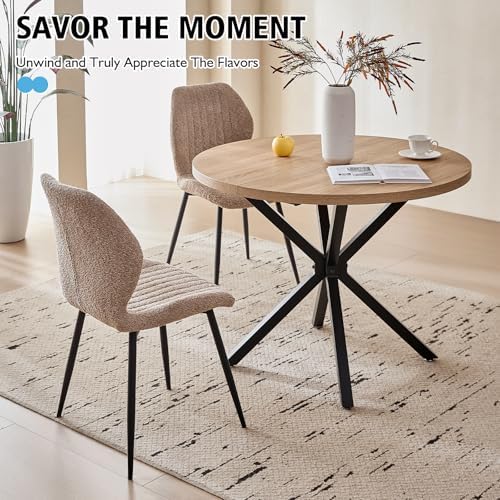 39" Round Dining Table Set for 4, Natural Table & 4 Brown Chair
