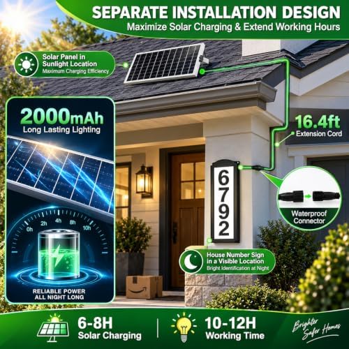 T-SUNUS Solar House Numbers with Separate Panel, IP65 Waterproof Outside