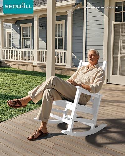 SERWALL Outdoor Rocking Chair Set of 2, Adult HDPE Rocking Chair, White | 21....