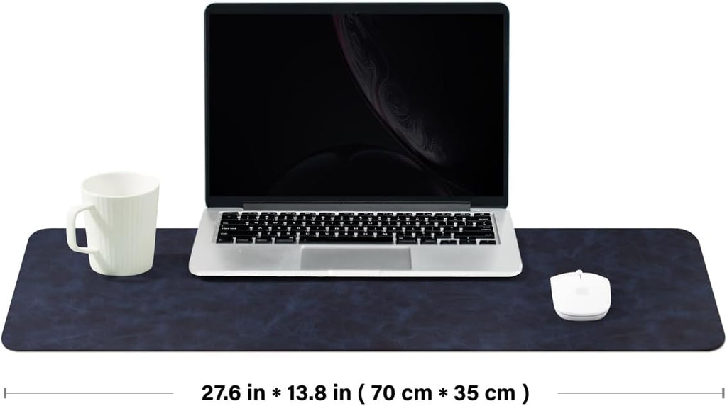 Distressed Leather Desk Mat - Non-Slip PU Desk Pad for Office and Home - Desk Organization and Accessories - Ideal for Large Mouse Pad and Desk Mats on Top of Desks(Navy Blue,27.6"x 13.8")