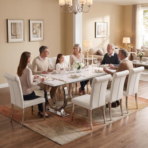 ACEDÉCOR Dining Chairs, White Leather Dining Chairs Set of 6, Upholstered Kit...