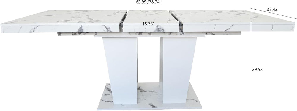 78.74" Extendable Dining Room Table for 6-10 Modern Faux Marble Wooden E...