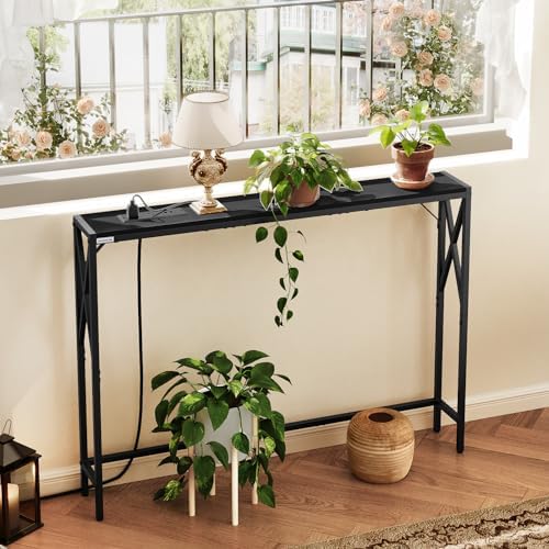 MAHANCRIS 5.9" Narrow Sofa Table with Charging Station, 39.4 Behind Couc...
