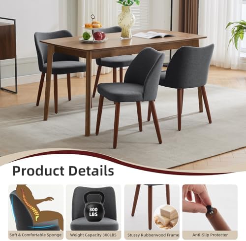 GarveeHome Linen Dining Chairs Set of 4 Upholstered Fabric Dining Chair with ...