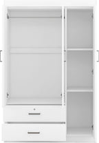3 Doors Wardrobe Armoire Closet with Mirror, 68.2" H Wooden Freestanding Armoire Wardrobe Closet with Locking Drawers and Shelves, Bedroom Clothes Closets Wardrobes Cabinet with Hanging Rod, White