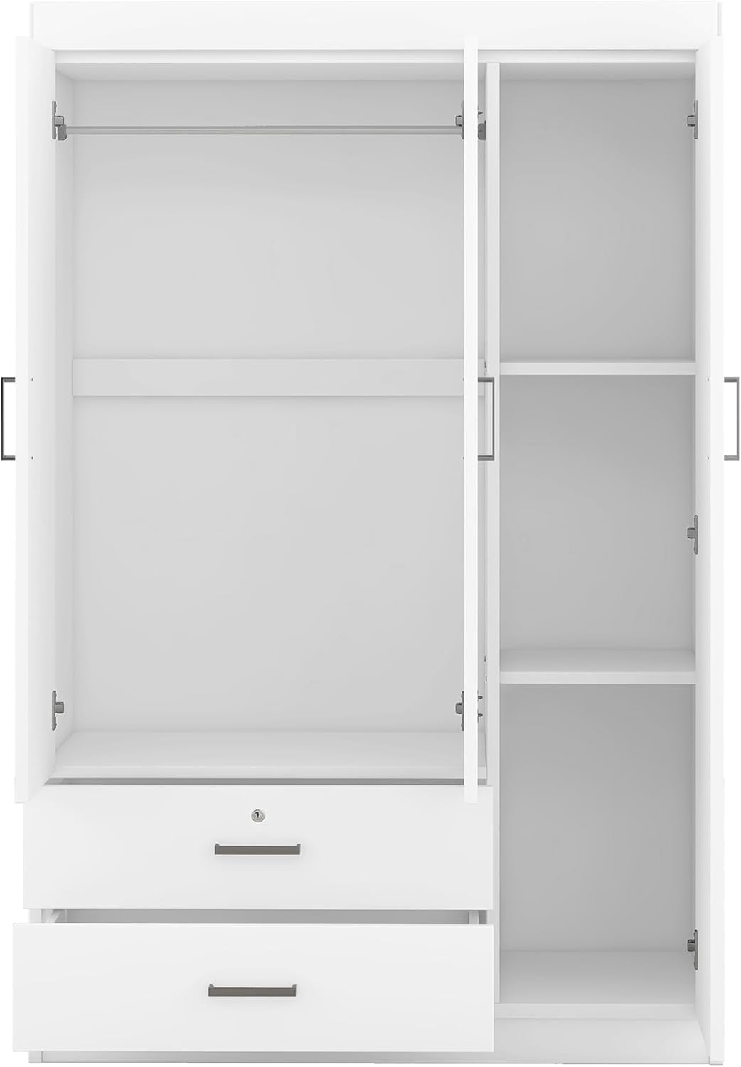 3 Doors Wardrobe Armoire Closet with Mirror, 68.2" H Wooden Freestanding Armoire Wardrobe Closet with Locking Drawers and Shelves, Bedroom Clothes Closets Wardrobes Cabinet with Hanging Rod, White
