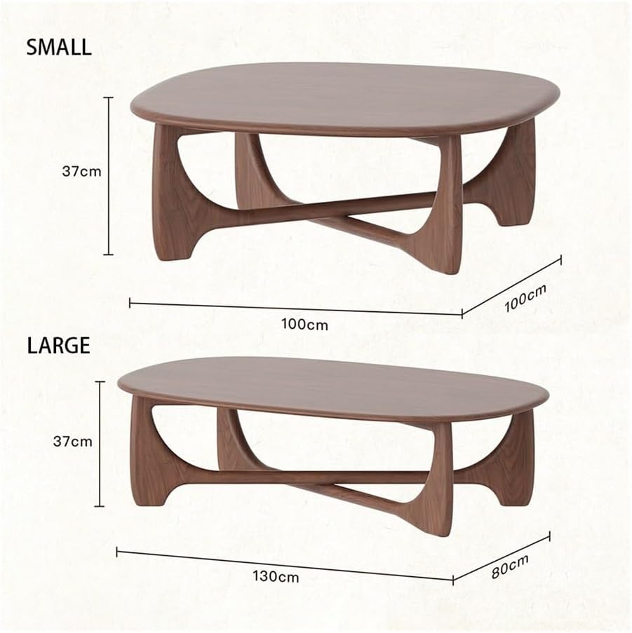 Wood Coffee Table Mid-Century Organic Curve Design Living Room Center Small S...